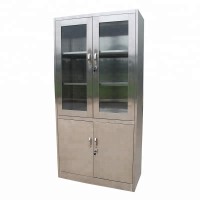 2 Shelves Stainless steel Medical Filing Drug Storage Cabinet Glass Open Door Stainless Steel Cabinet